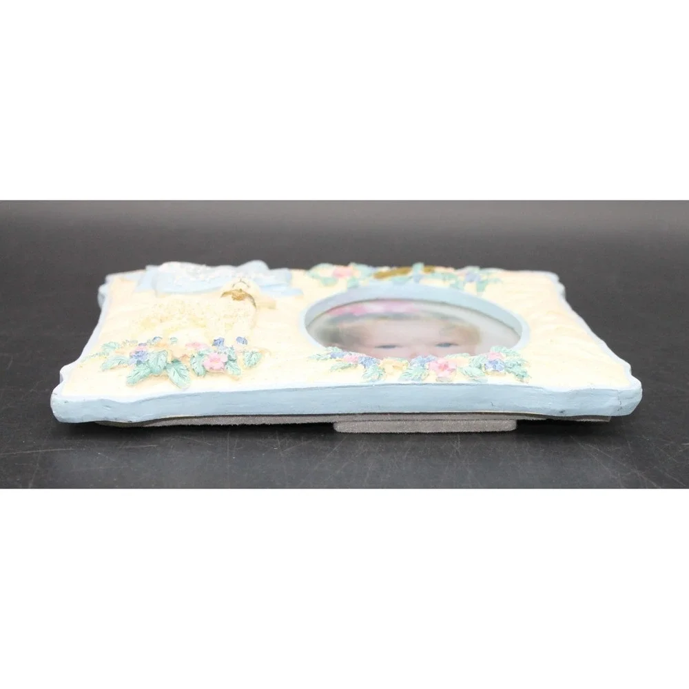 Baby's Baptism Photo Frame 7.5x6 Resin Lamb Floral 4x3 Oval Picture Religious